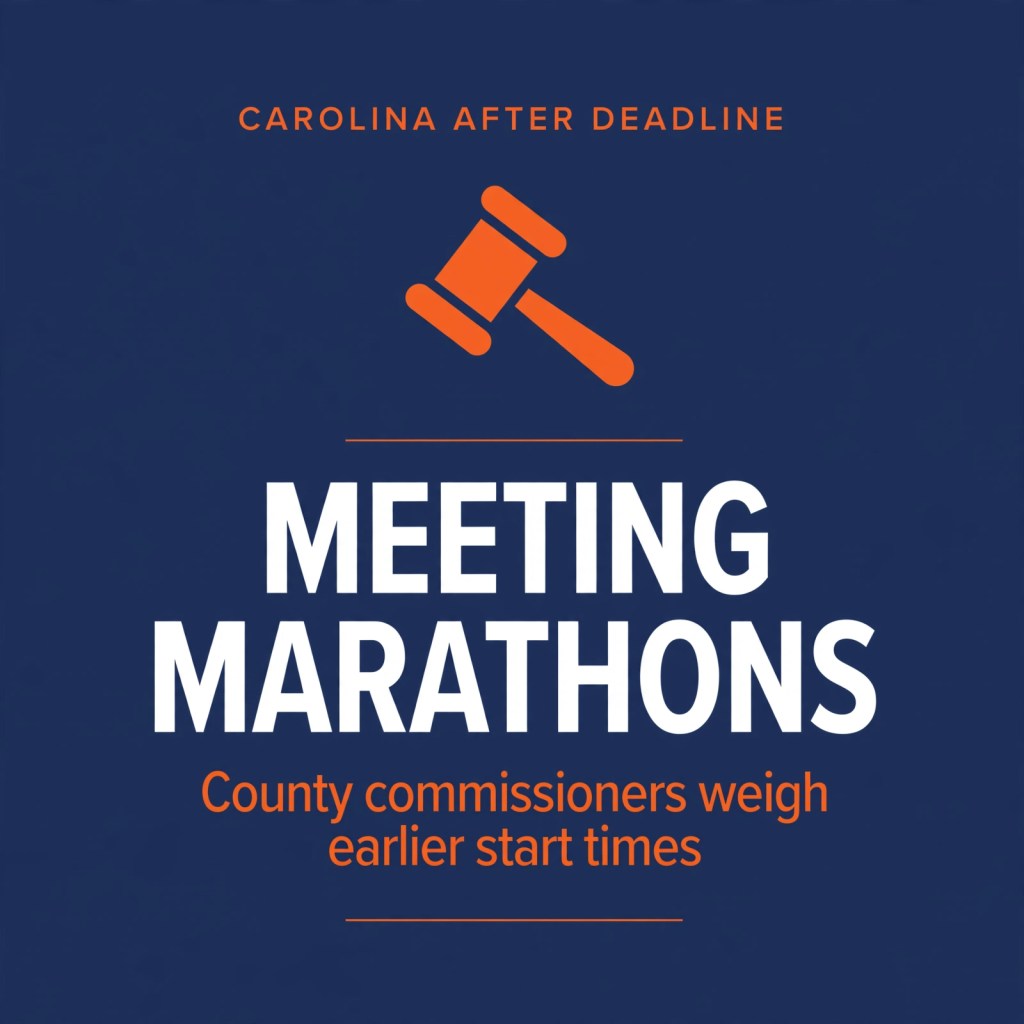 AI-generated graphic: Meeting Marathons — Brunswick County commissioners weigh earlier meeting start times
